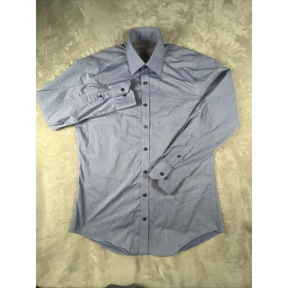 Twillory Shirt Mens 15.5 32/33 Blue Plaid Tailored Fit Long Sleeve Button Up